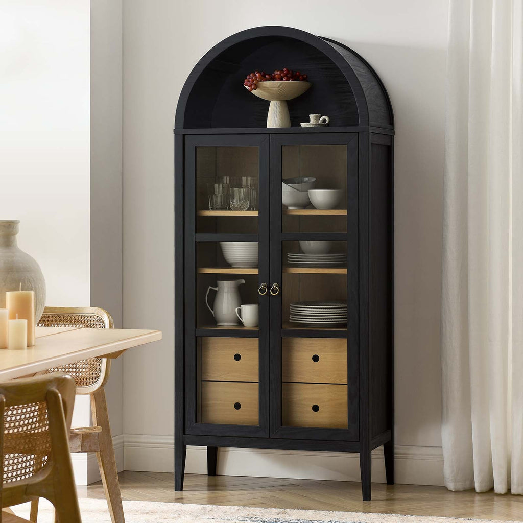 Nolan Tall Arched Storage Display Cabinet, Black Oak