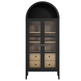 Nolan Tall Arched Storage Display Cabinet, Black Oak