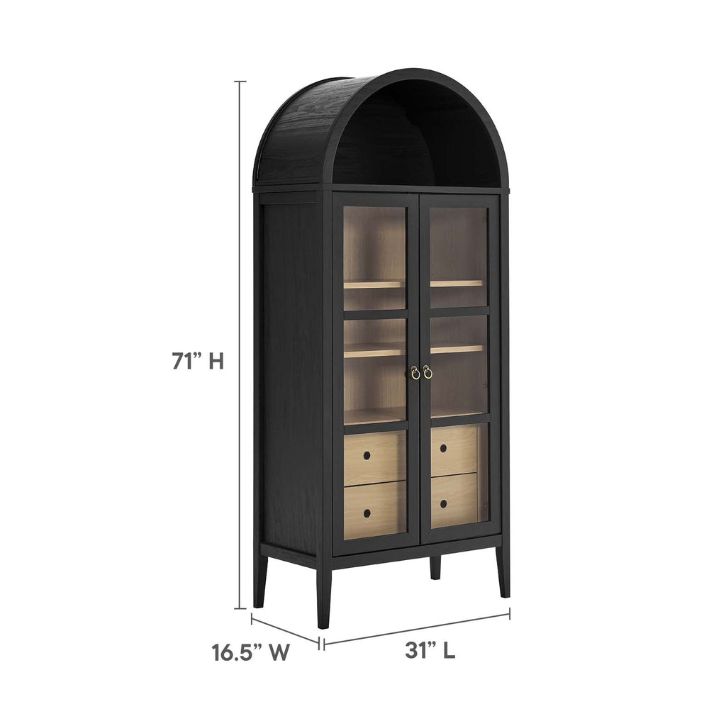 Nolan Tall Arched Storage Display Cabinet, Black Oak