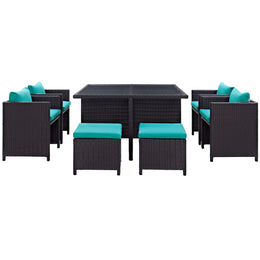 Inverse 9 Piece Outdoor Patio Dining Set in Espresso Turquoise