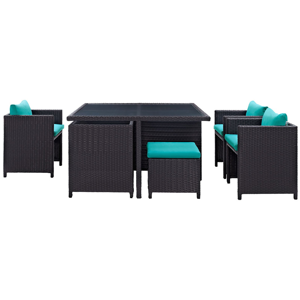 Inverse 9 Piece Outdoor Patio Dining Set in Espresso Turquoise