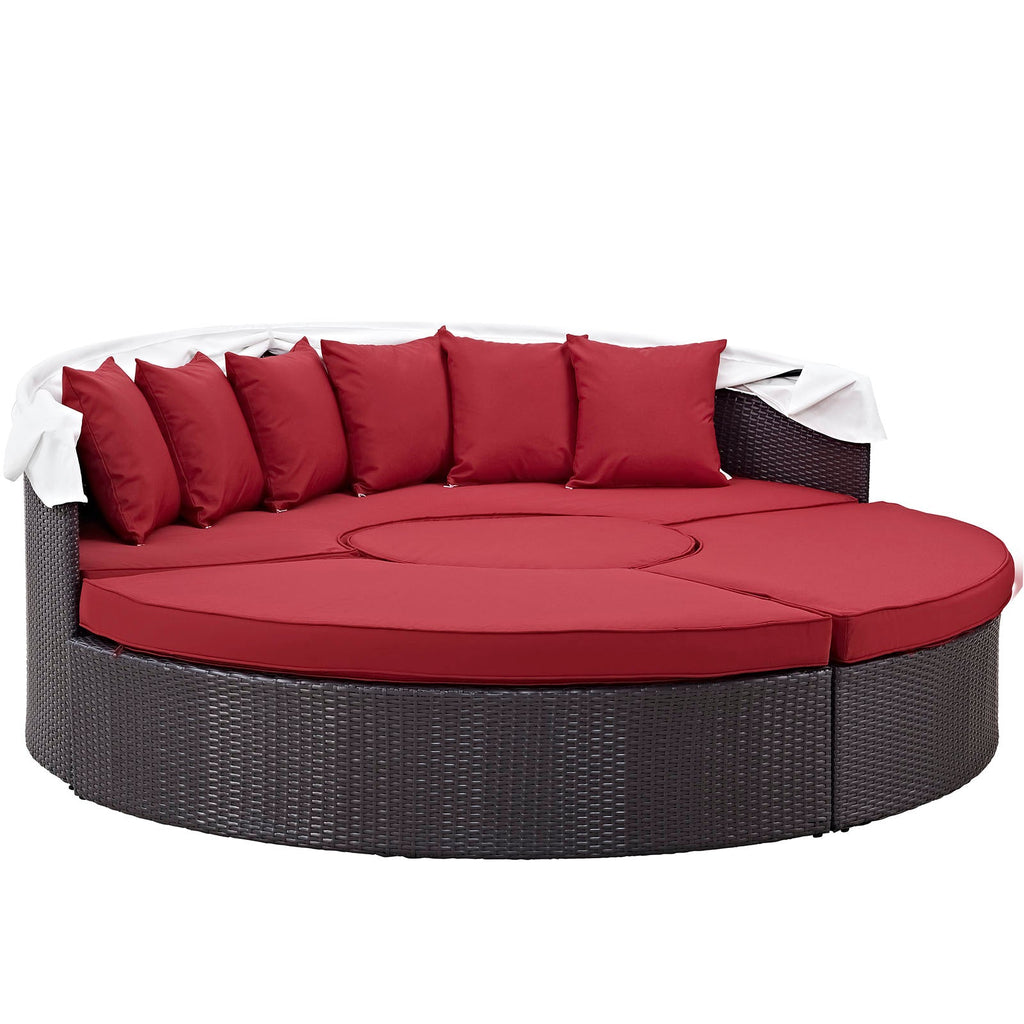 Quest Canopy Outdoor Patio Daybed in Espresso Red