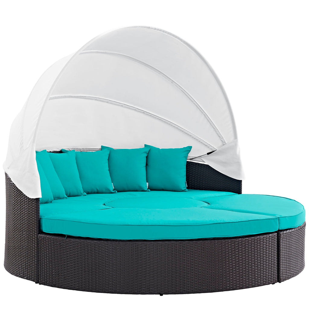 Quest Canopy Outdoor Patio Daybed in Espresso Turquoise