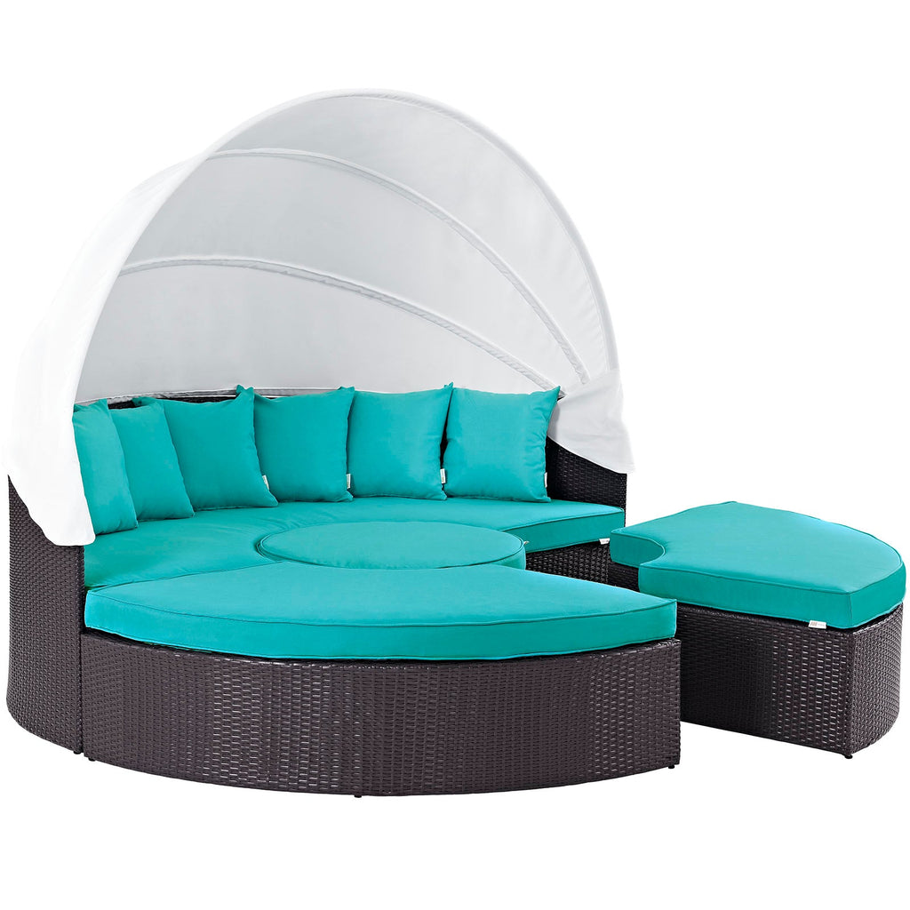 Quest Canopy Outdoor Patio Daybed in Espresso Turquoise