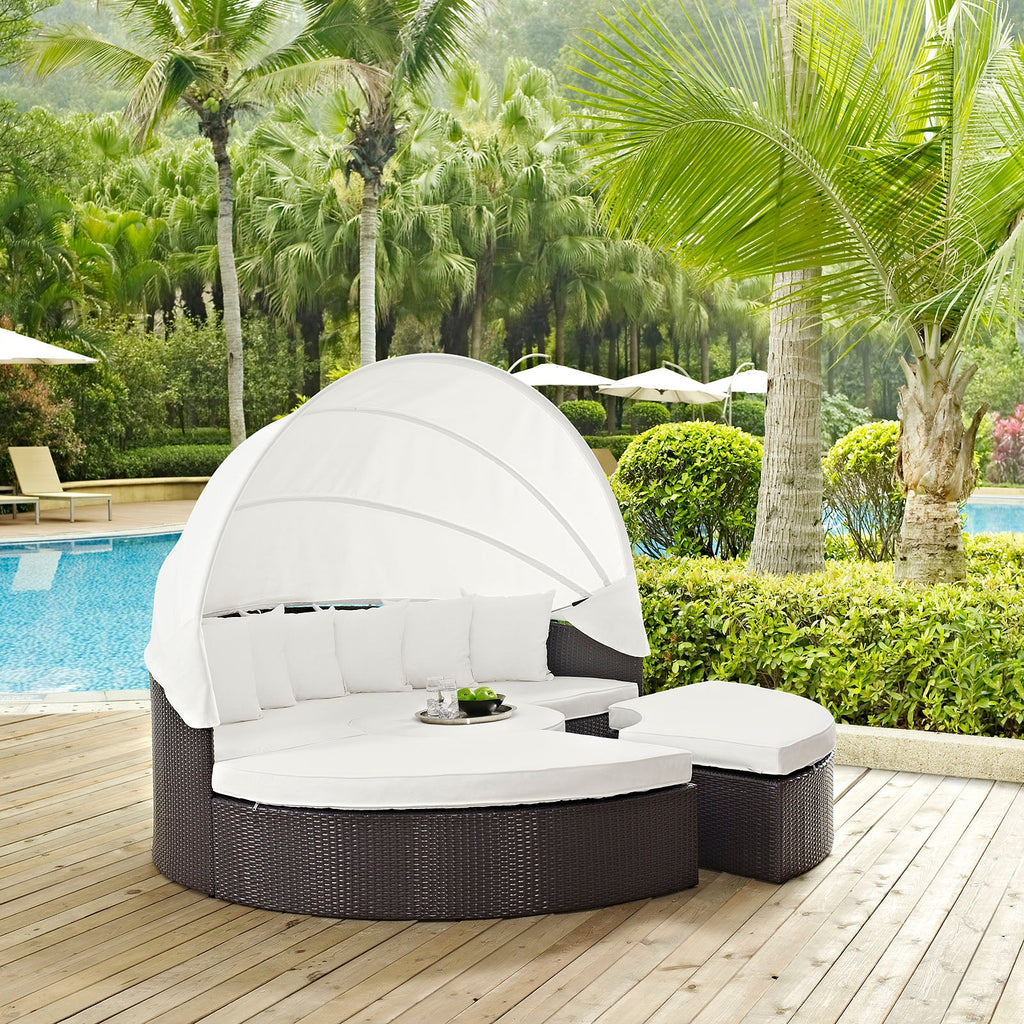 Quest Canopy Outdoor Patio Daybed in Espresso White