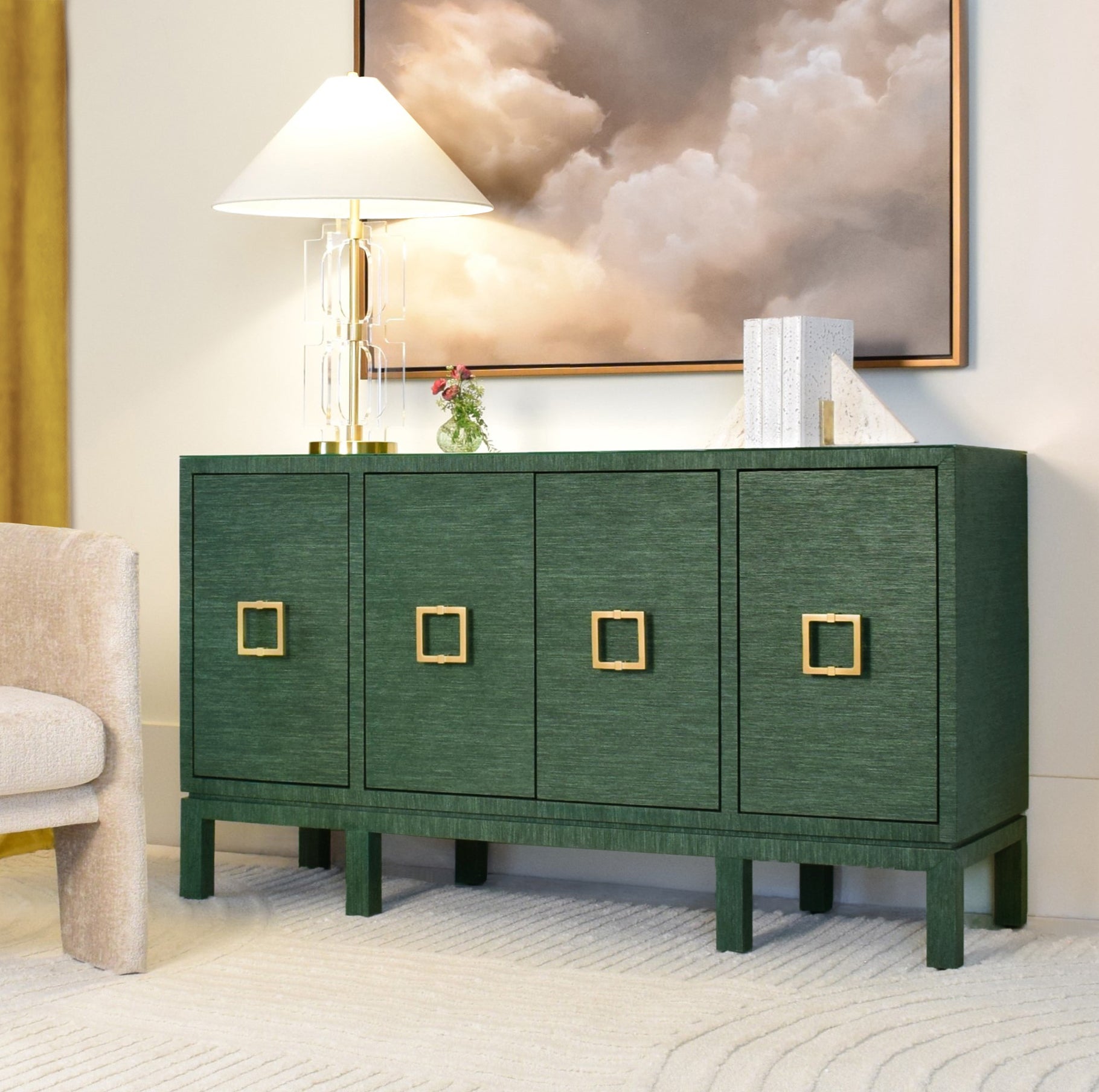 Four Door Buffet With Large Brass Square Hardware