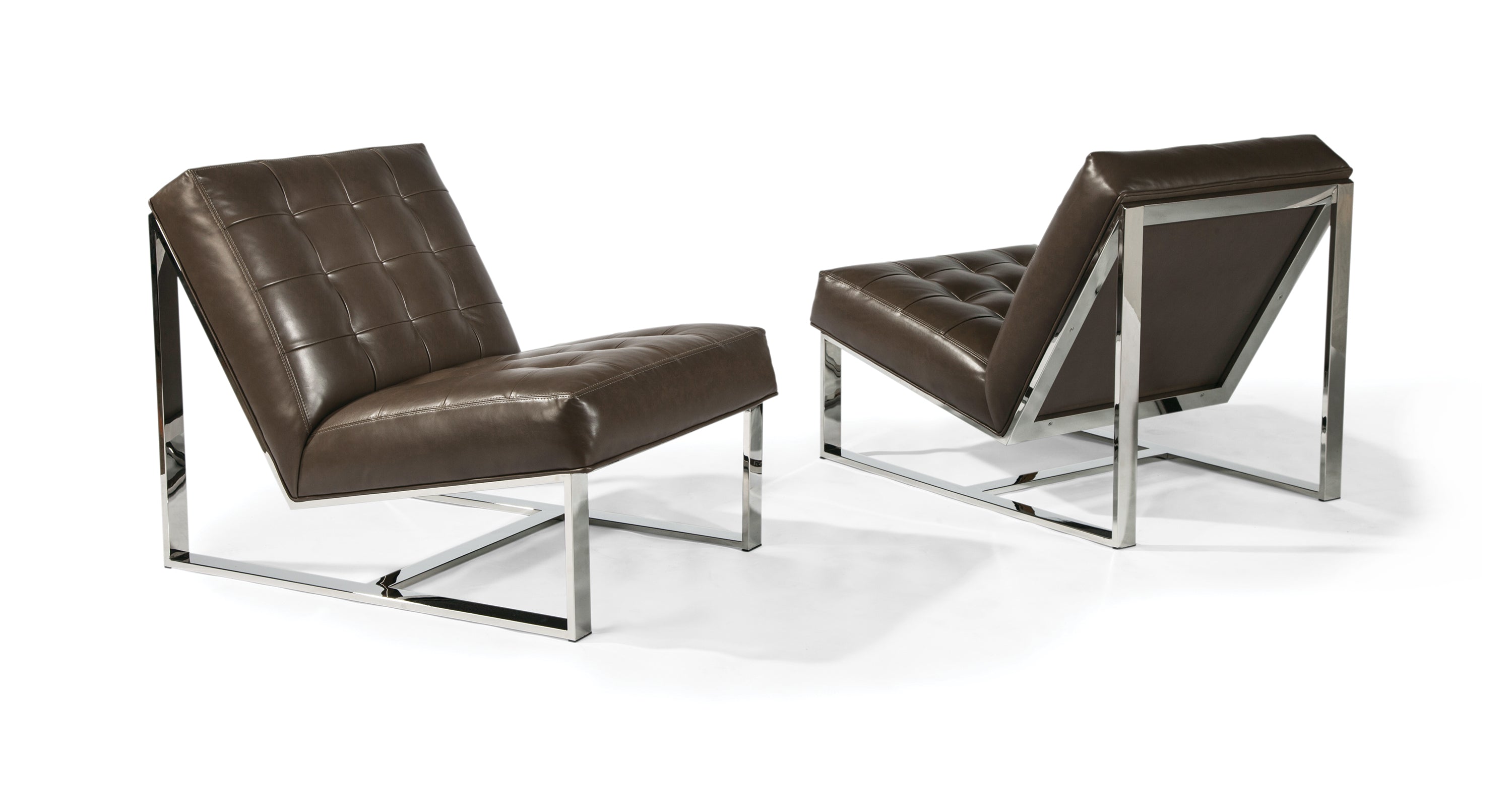 Ez Rider Lounge Chair In Brown Leather With Polished Stainless Steel Frame