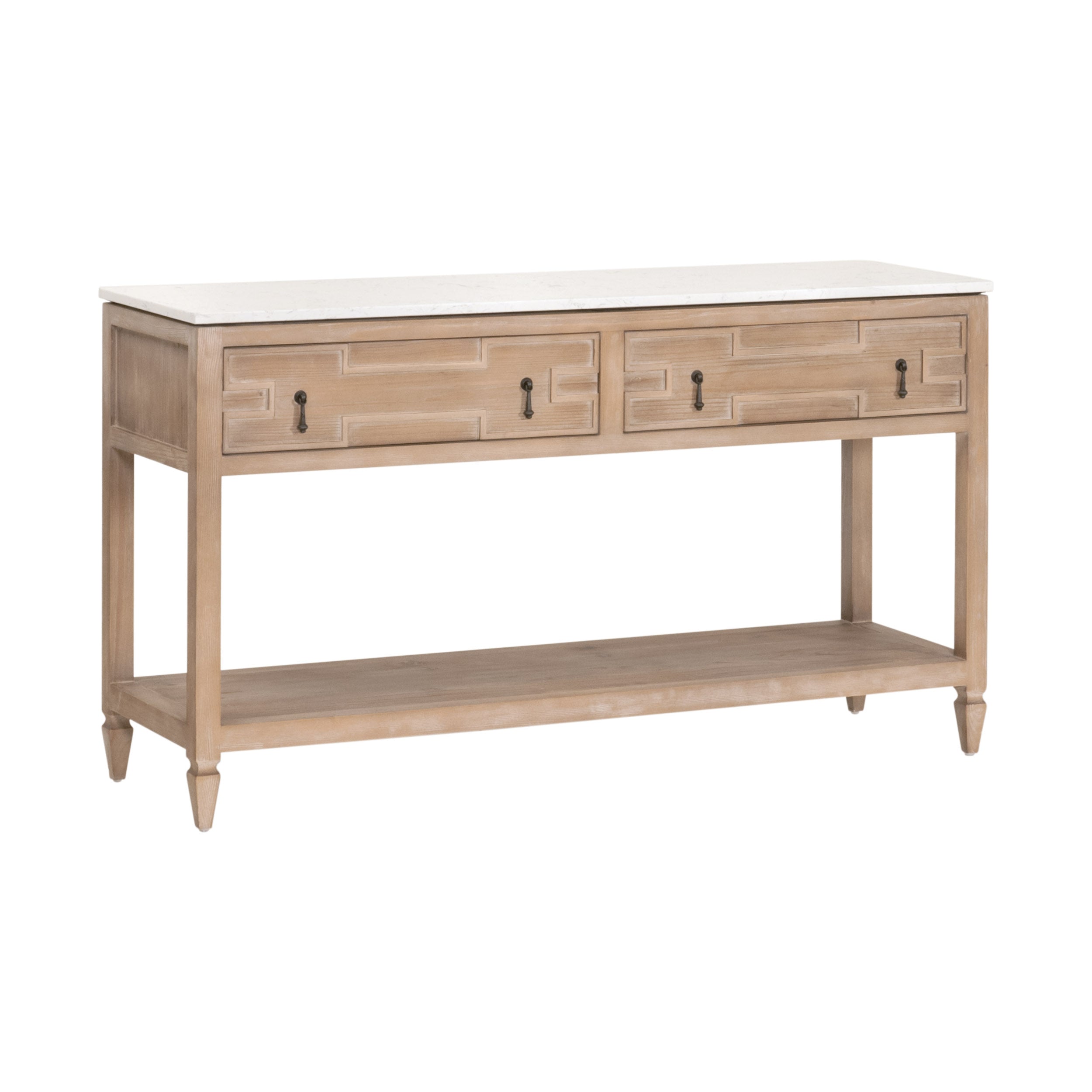 Emerie 2-Drawer Entry Console - Smoke Grey Pine, White Quartz