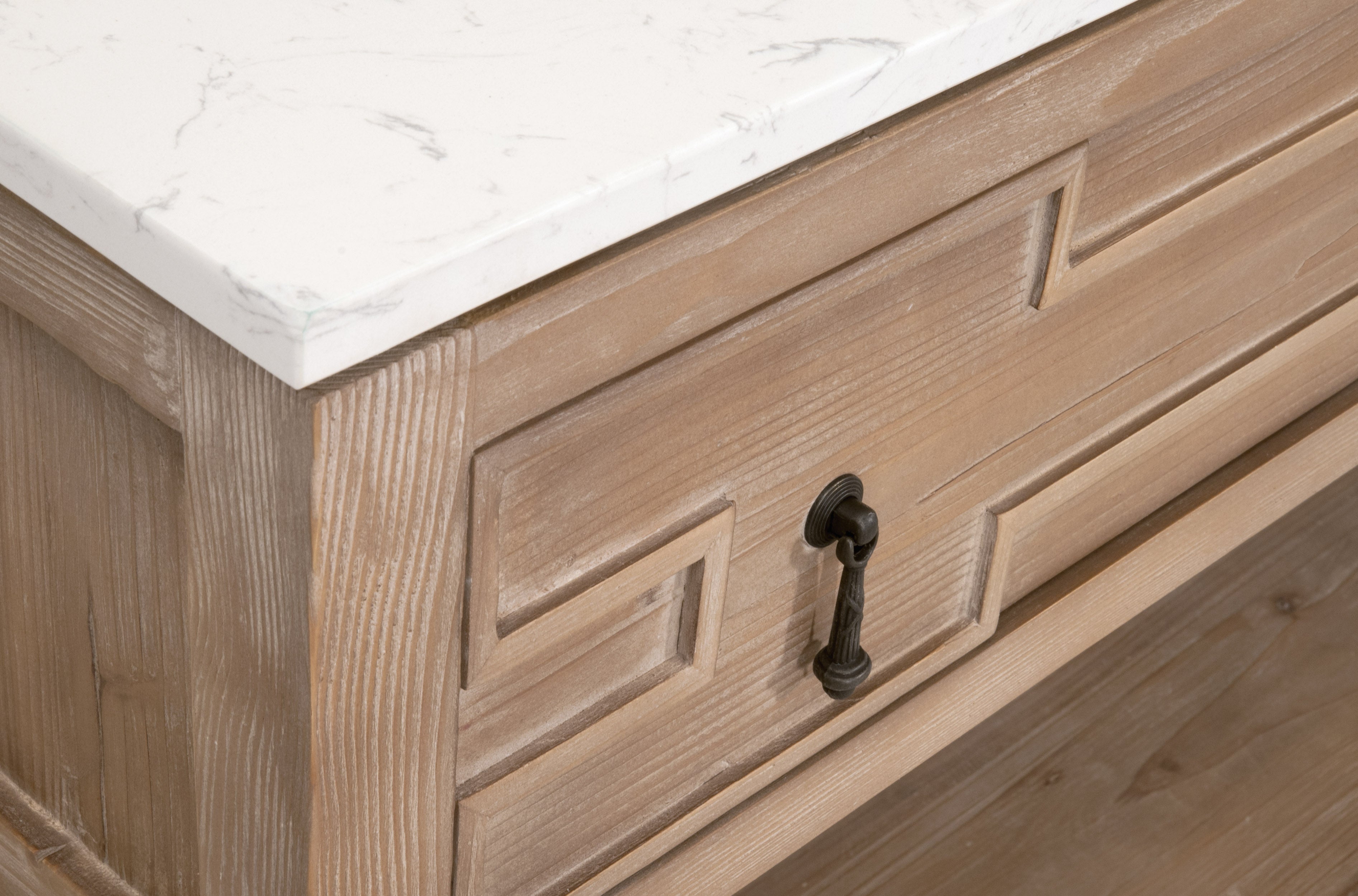 Emerie 2-Drawer Entry Console - Smoke Grey Pine, White Quartz