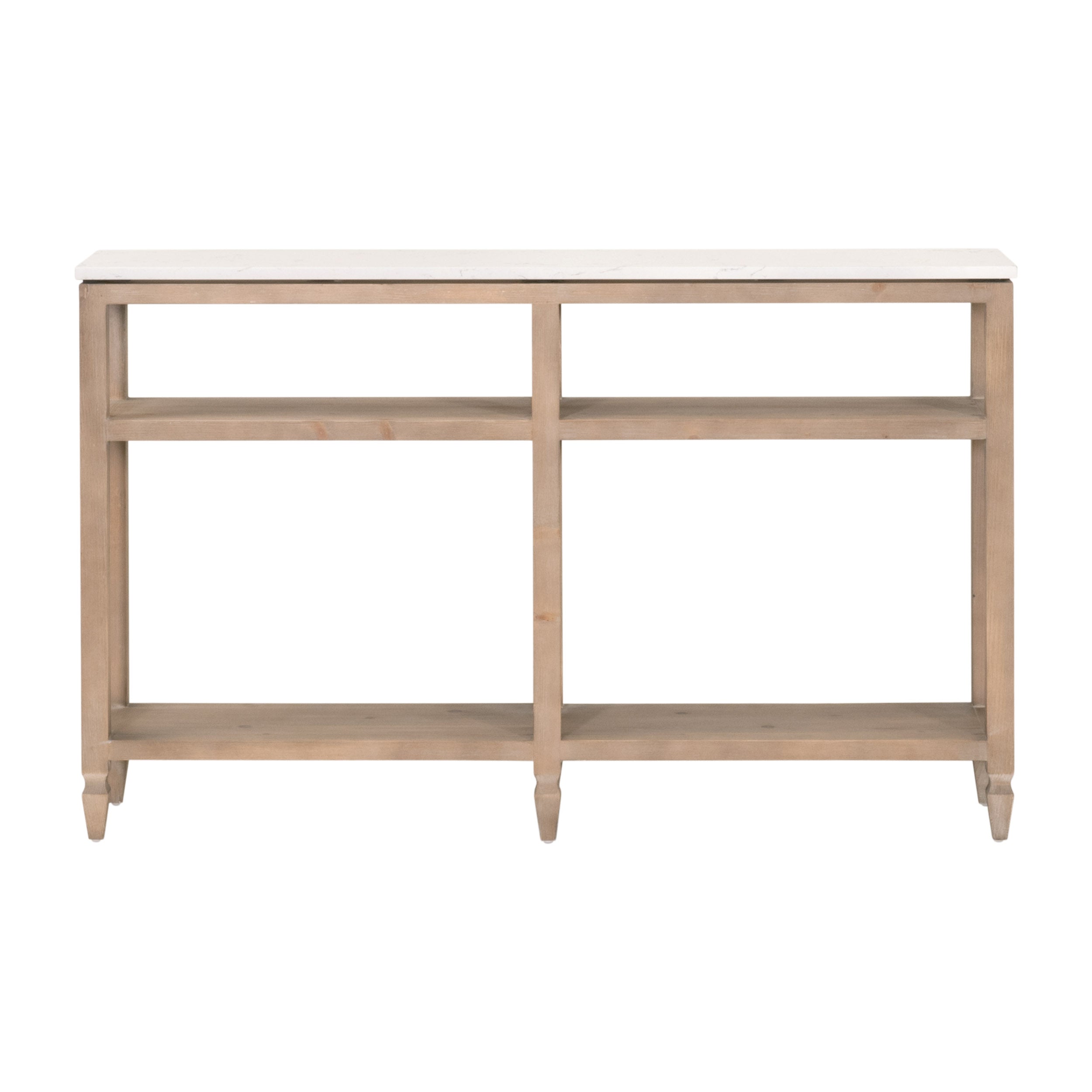 Emerie Narrow Console Table - Smoke Grey Pine, White Quartz