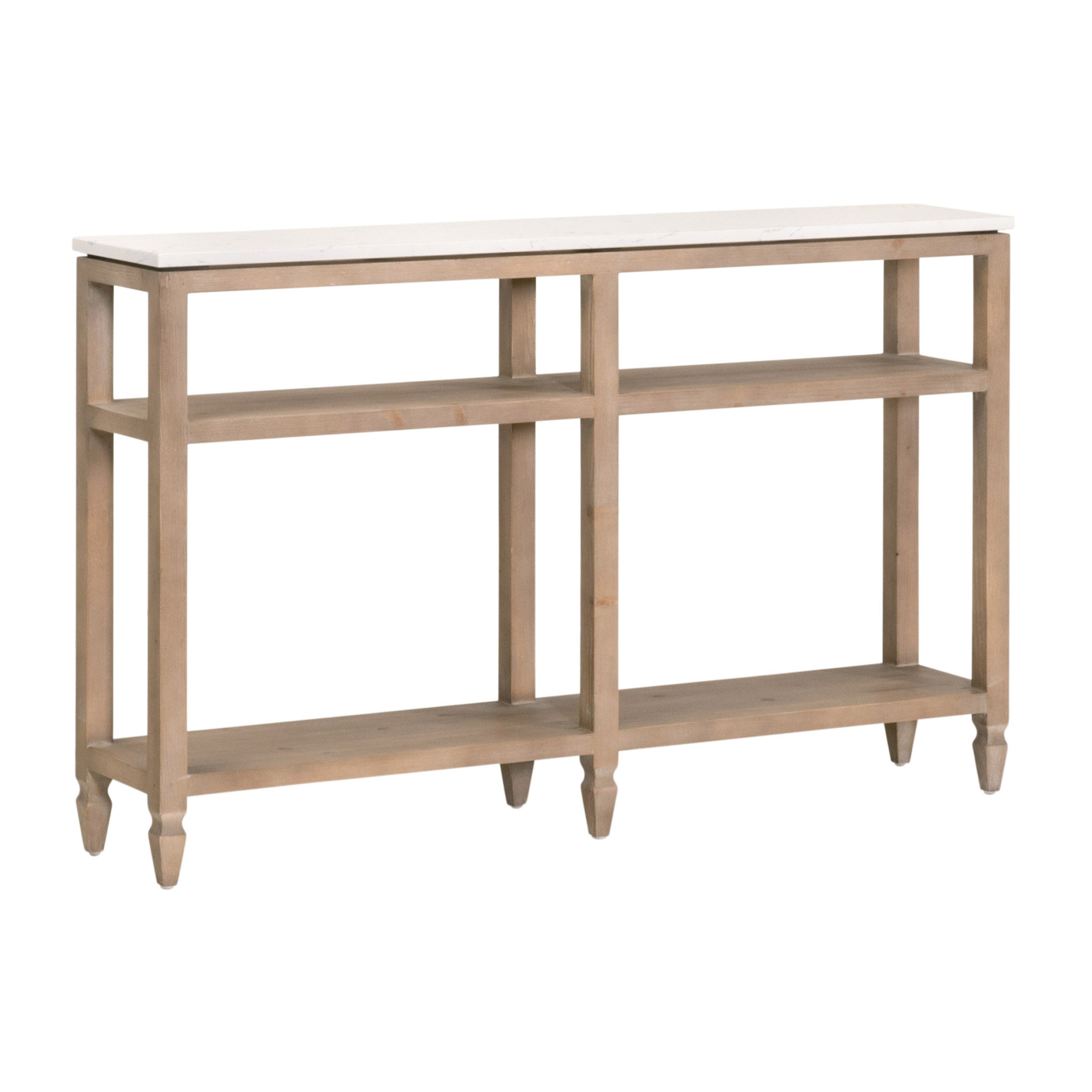 Emerie Narrow Console Table - Smoke Grey Pine, White Quartz