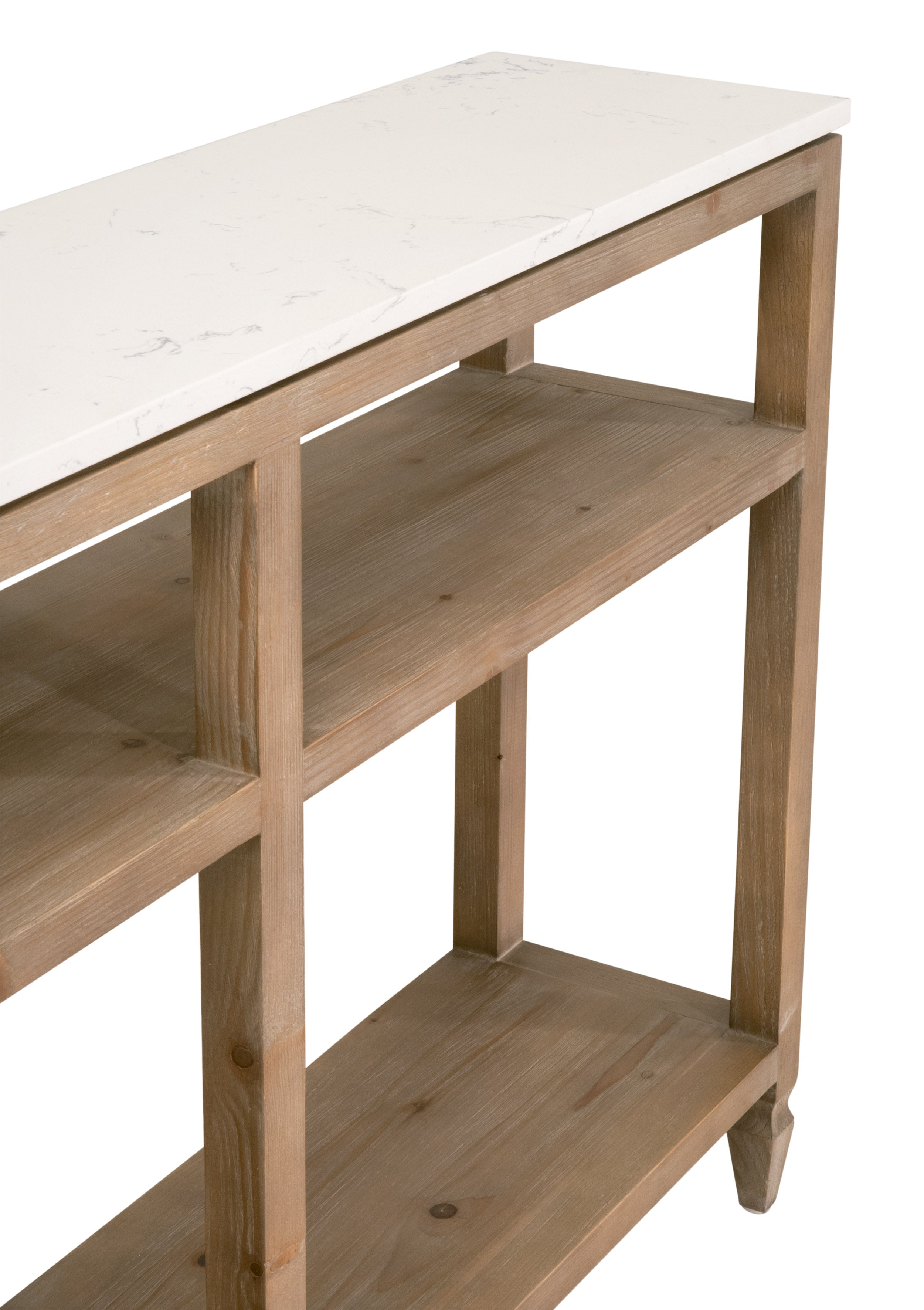 Emerie Narrow Console Table - Smoke Grey Pine, White Quartz