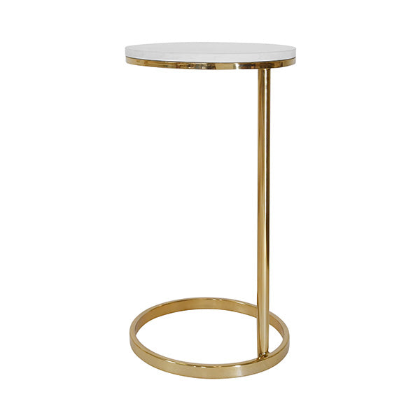 Round Cigar Table With Brass Pole Base And White Marble Top