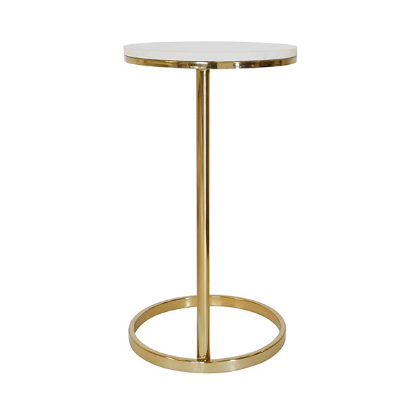 Round Cigar Table With Brass Pole Base And White Marble Top