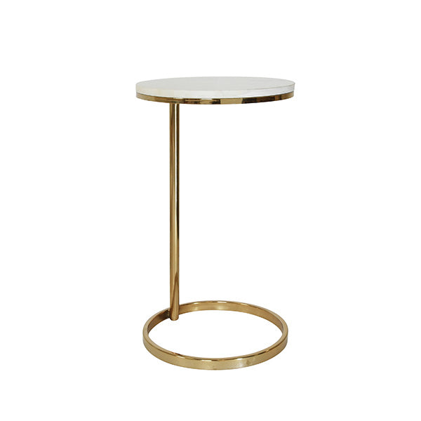 Round Cigar Table With Brass Pole Base And White Marble Top