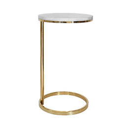 Round Cigar Table With Brass Pole Base And White Marble Top