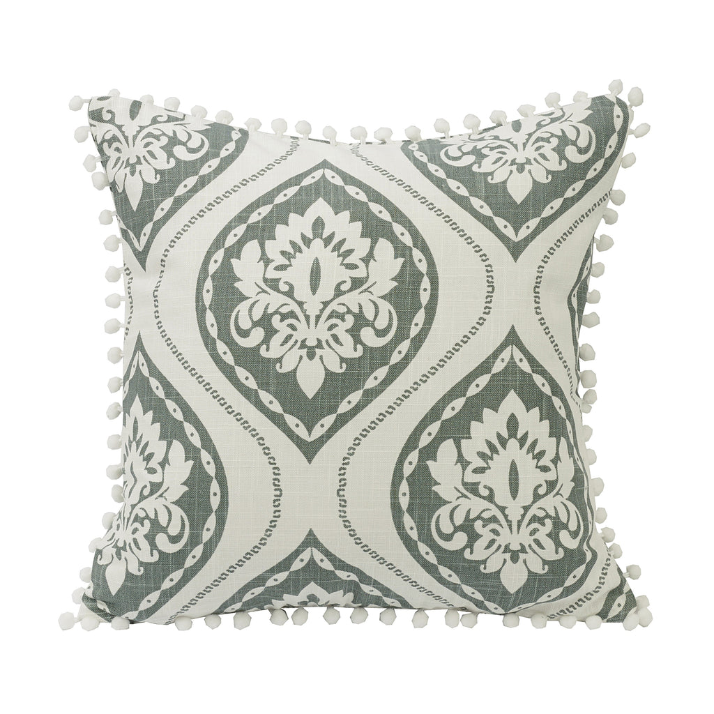 Graphic Print pillow with pom trim, 18x18