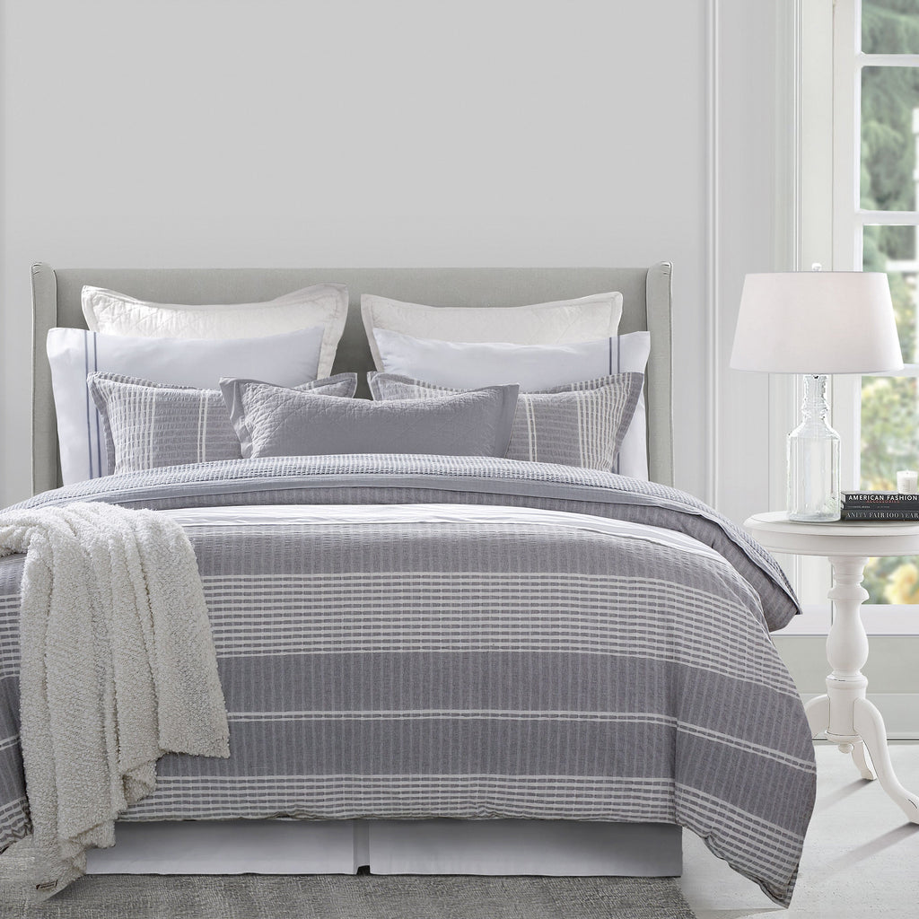 3 Pc Lane Stripe Duvet Set, Super Queen Gray