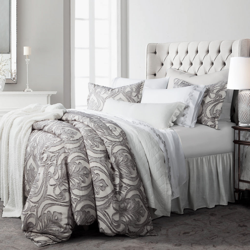 3 PC Nicole Damask Comforter Set, Queen Gray