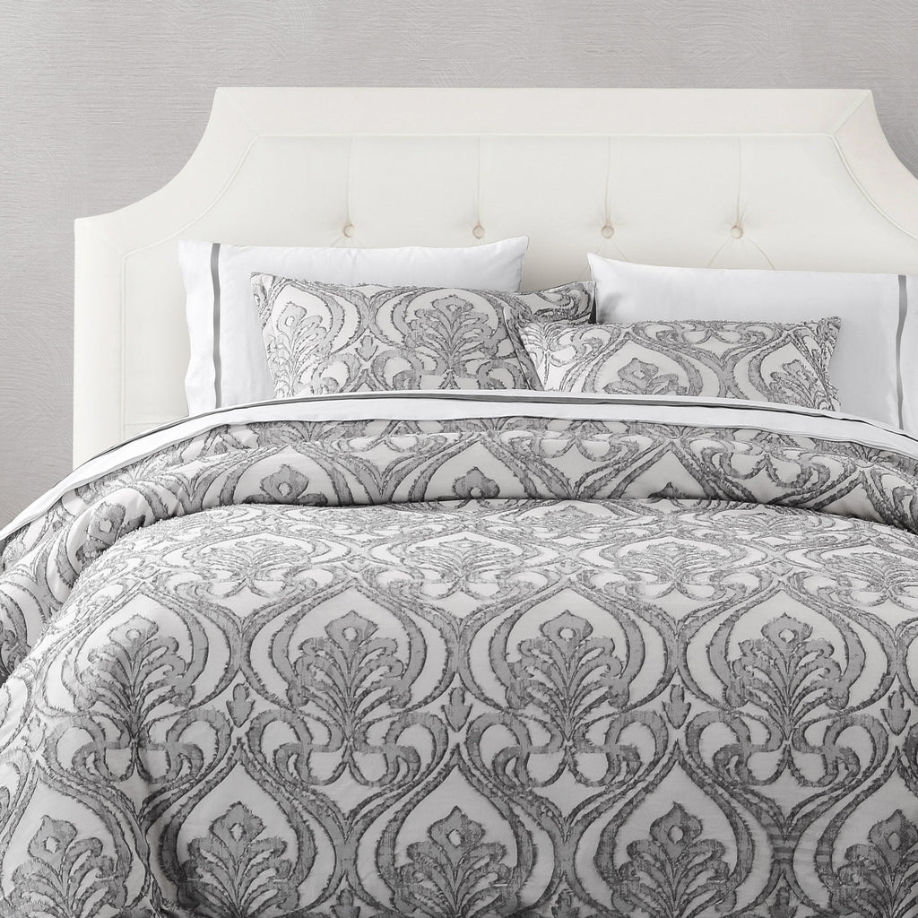 3 Pc Nicole Damask Duvet Set, Super Queen Gray