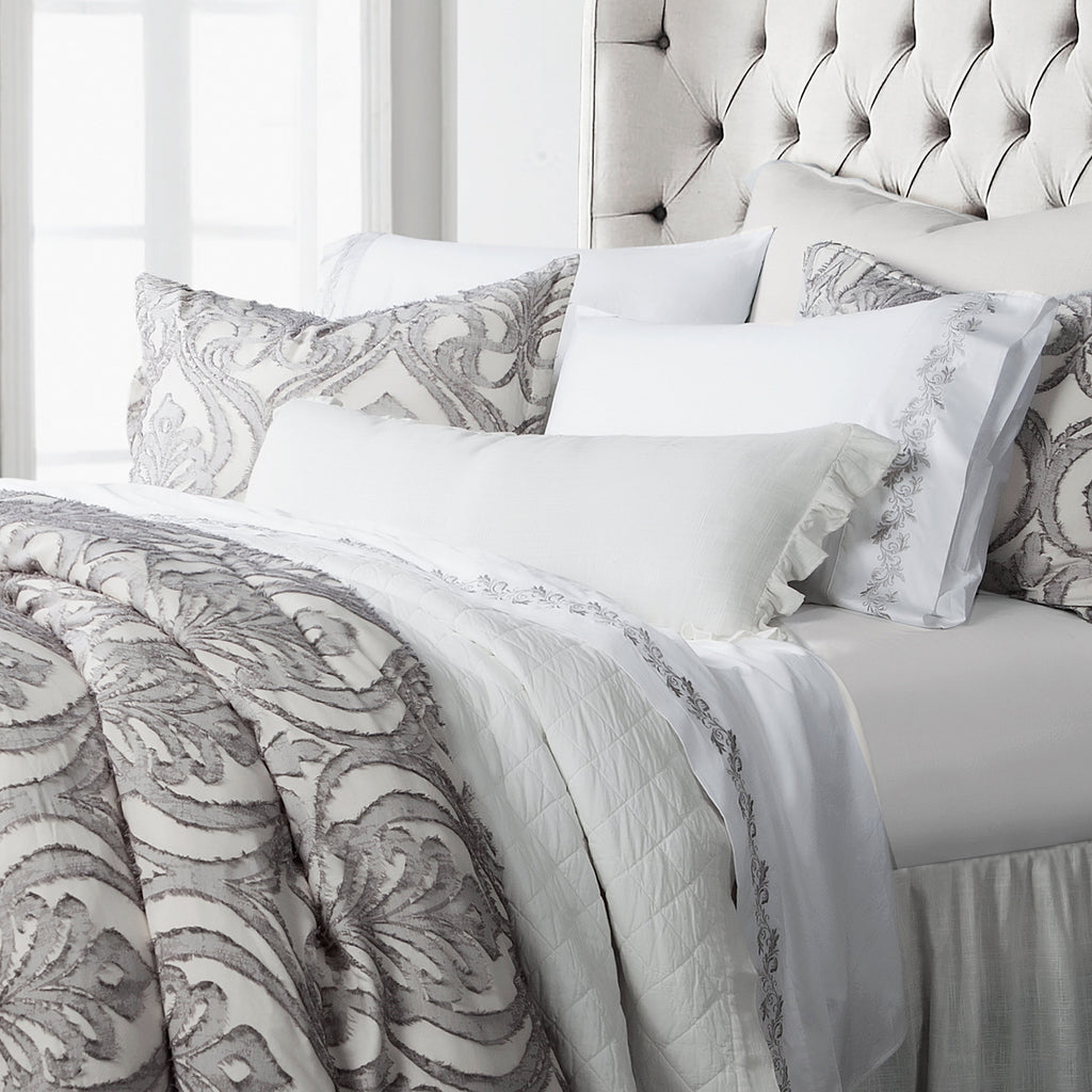 3 Pc Nicole Damask Duvet Set, Super King Gray