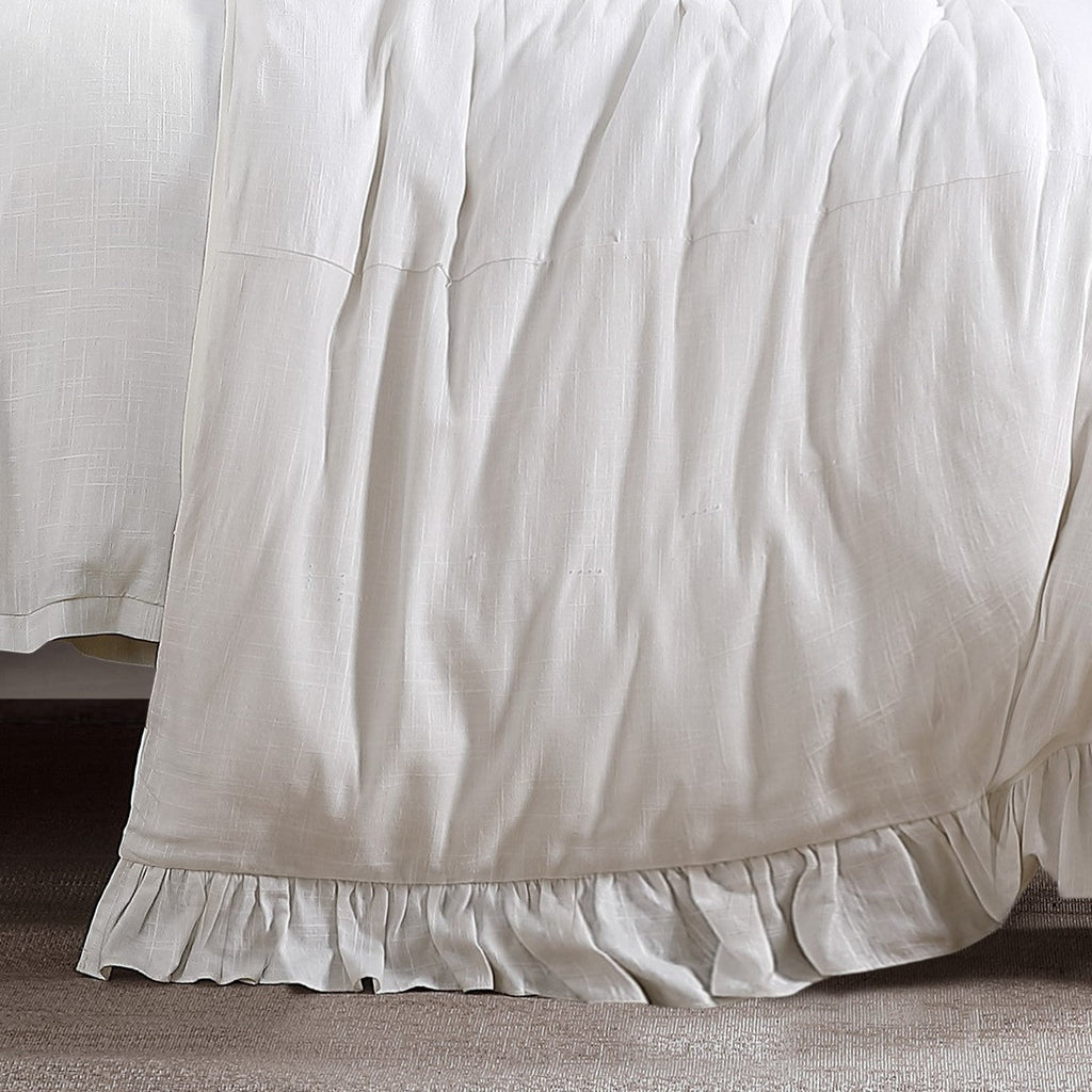 Washed Linen Ruffled Duvet, Twin White