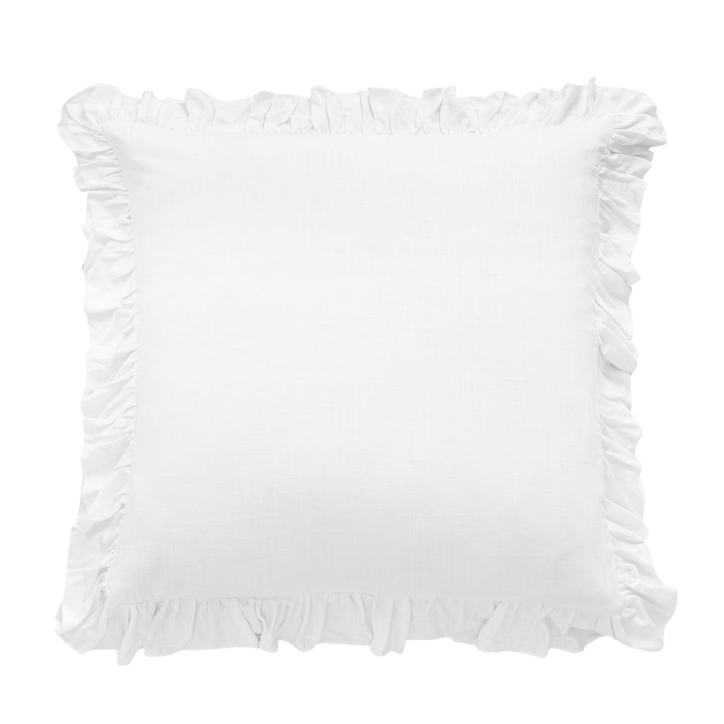 Washed Linen Ruffled Euro Sham, White