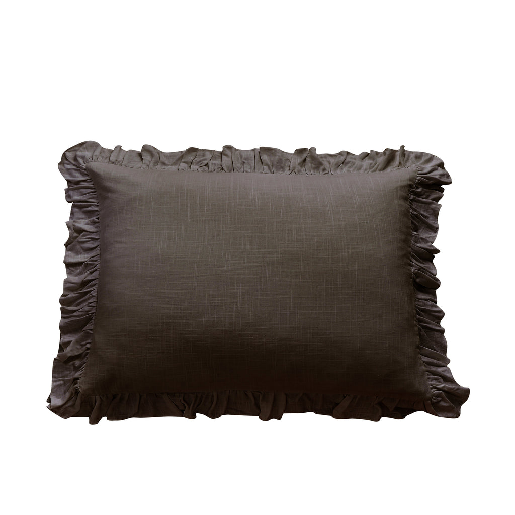 Washed Linen Ruffled King Sham, Slate