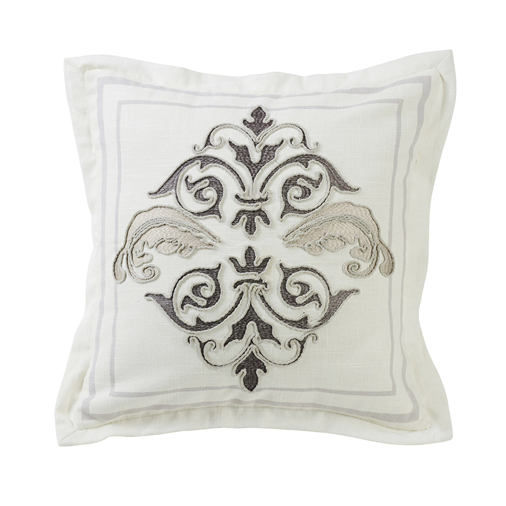 Square Outlined Embroidered Design Pillow with Flange, 18X18