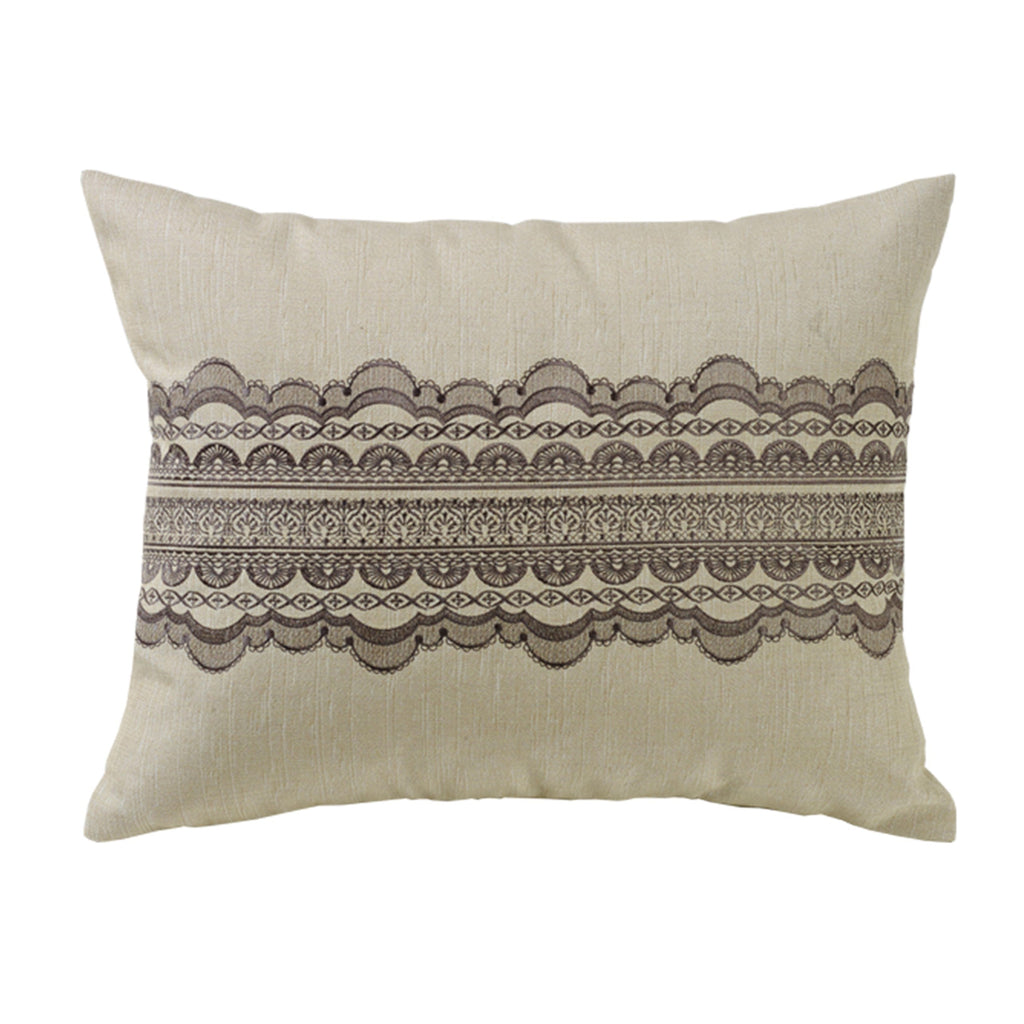 Tan Burlap with Grey Scallop Lace Design Pillow, 16X20