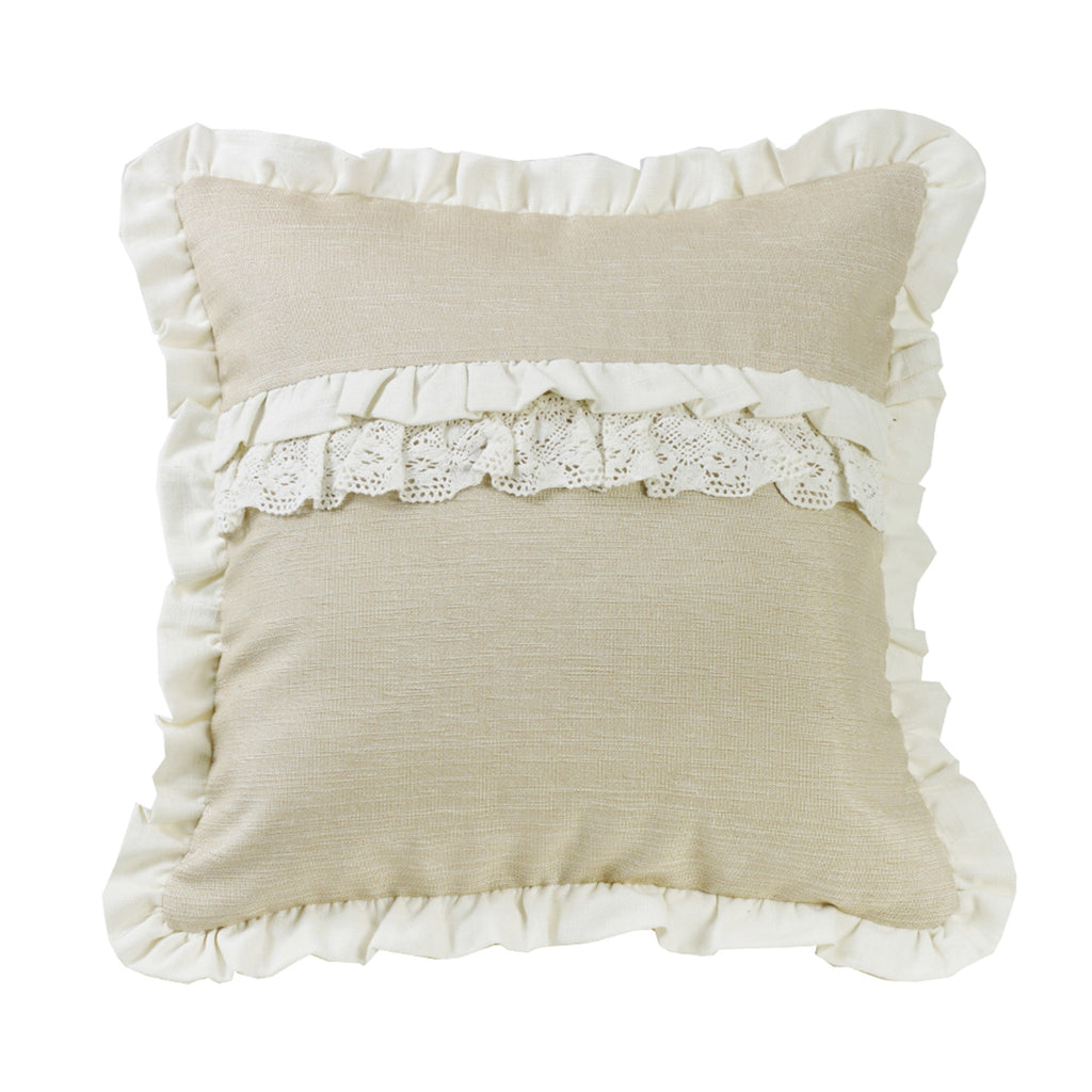 Ruffle Trim and Lace/Ruffle Accent Pillow, 18X18