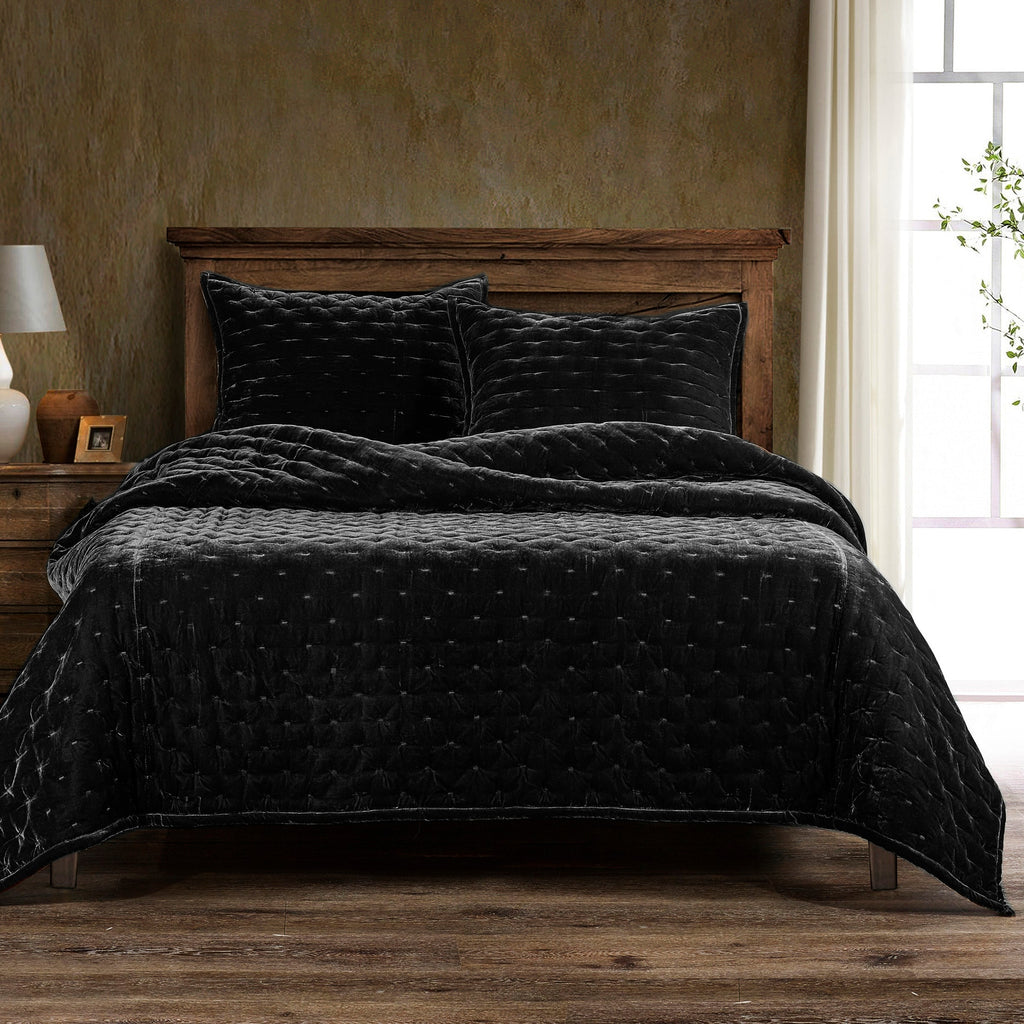 Stella Silk Velvet Quilt, Queen Black