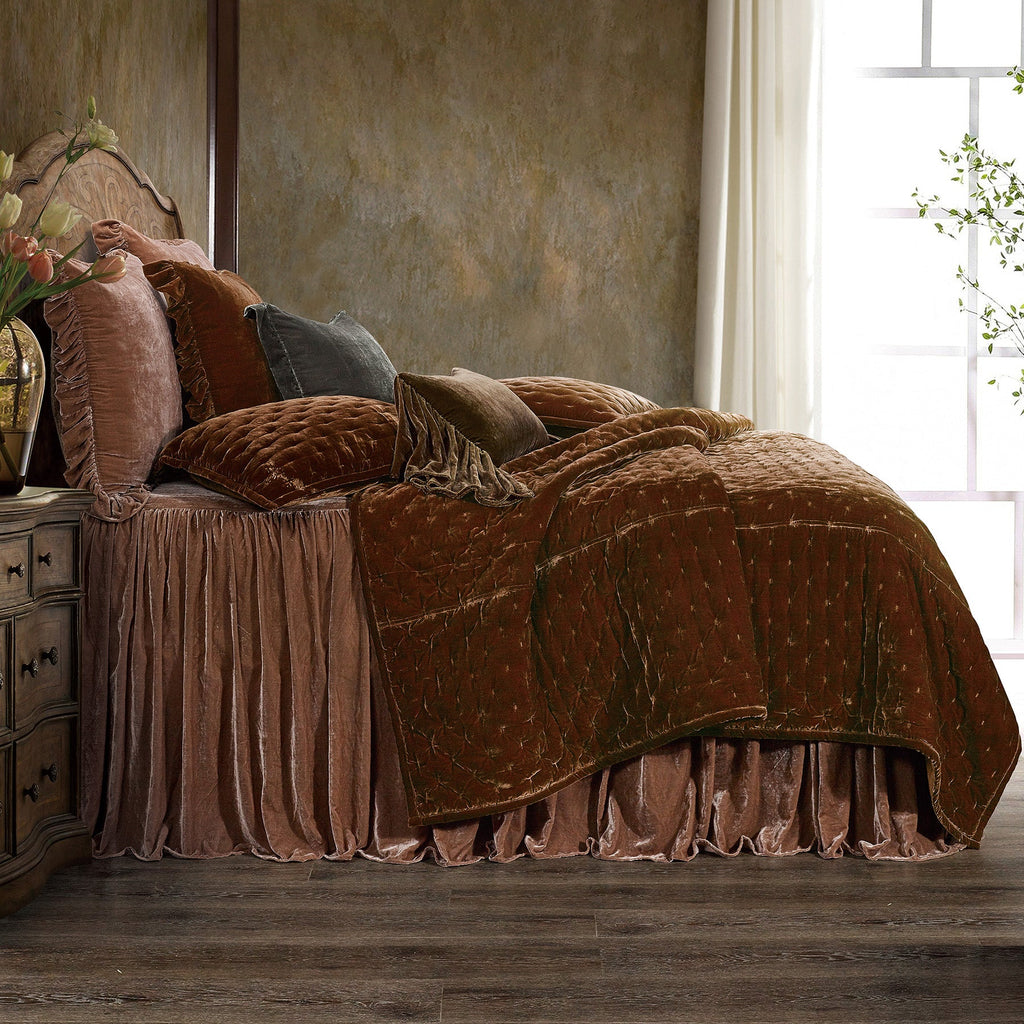 Stella Silk Velvet Quilt, Twin Copper Brown