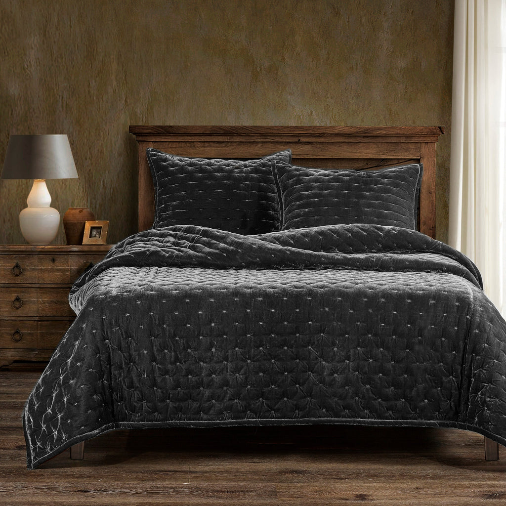 Stella Silk Velvet Quilt, Twin Slate