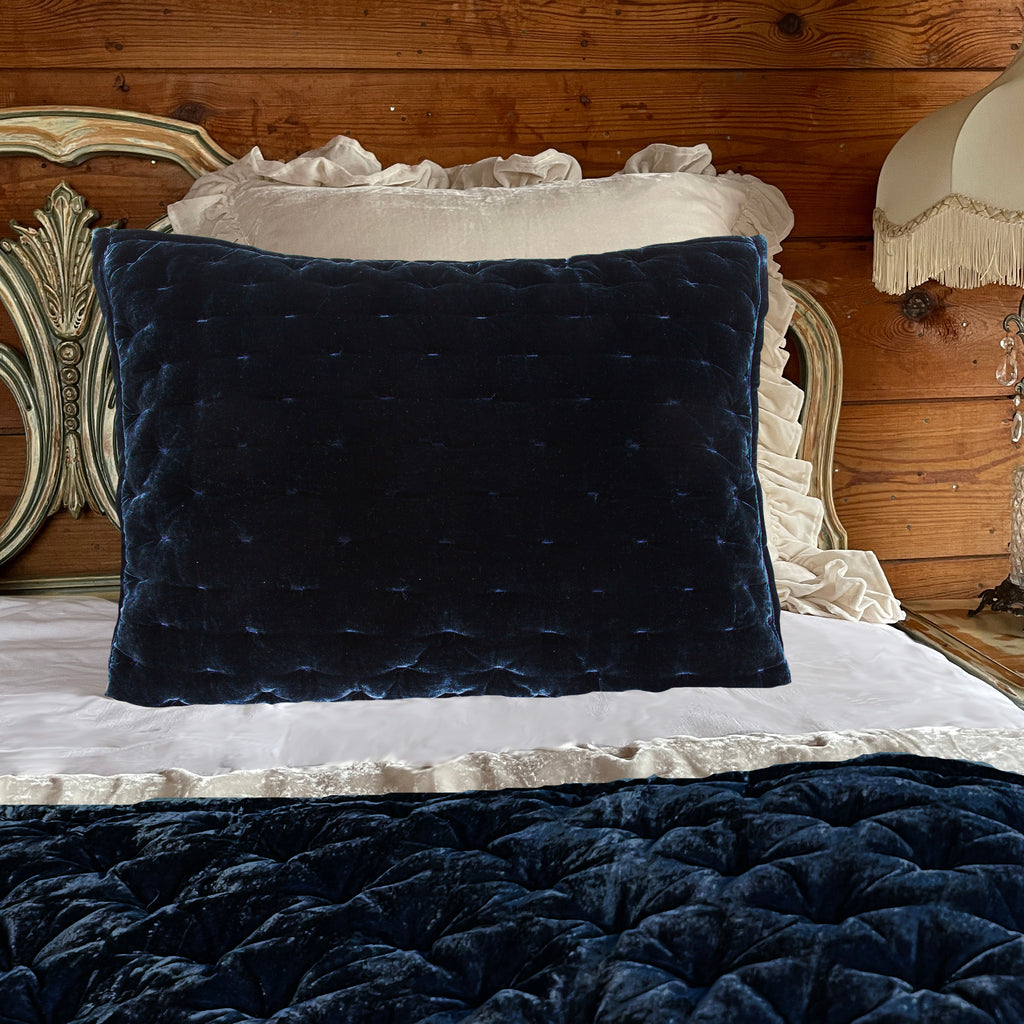Stella Silk Velvet Pillow Shams (Each), Standard Midnight Blue