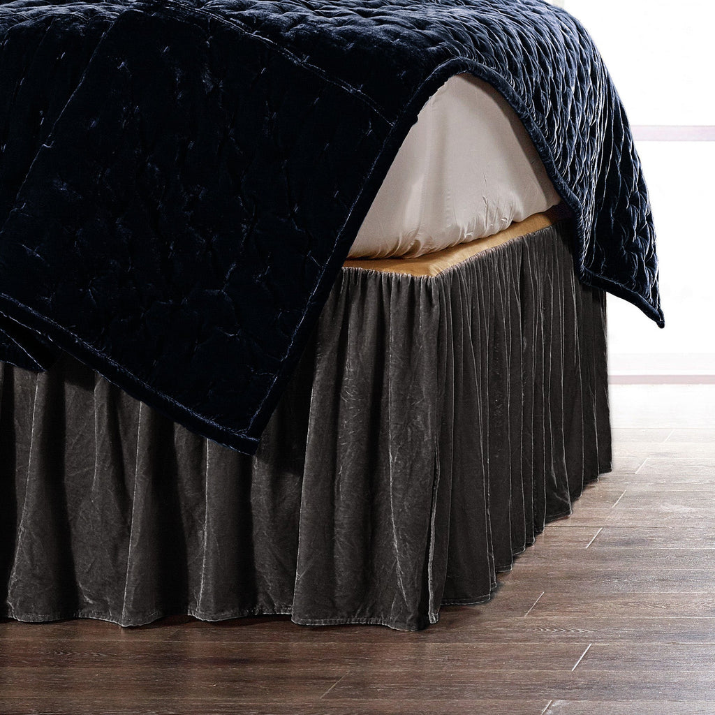 Stella Silk Velvet Bed Skirt , King Slate