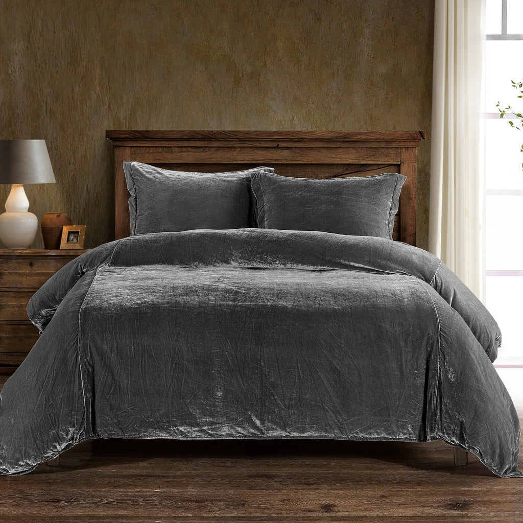 Sillk Velvet 3PC Duvet Set, King Slate