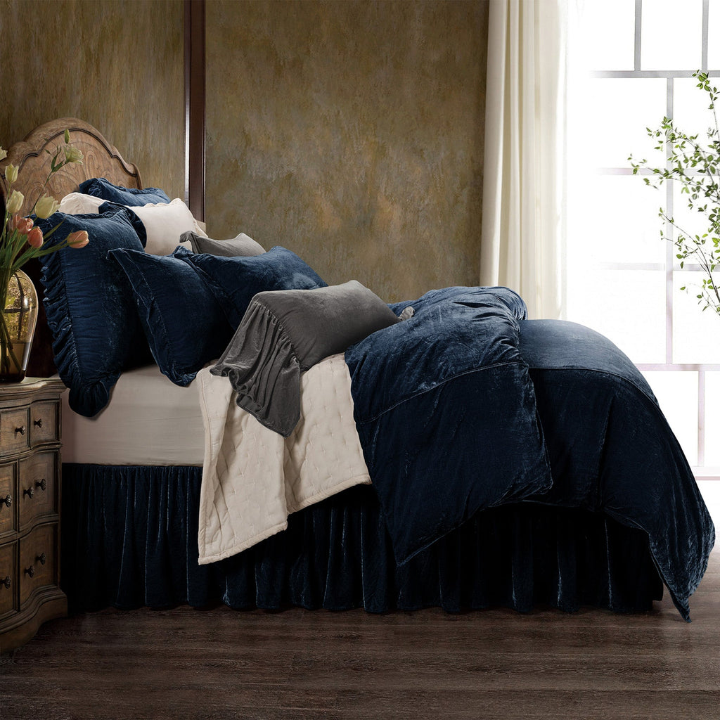 3PC Stella Silk Velvet Duvet Set, Queen Midnight Blue