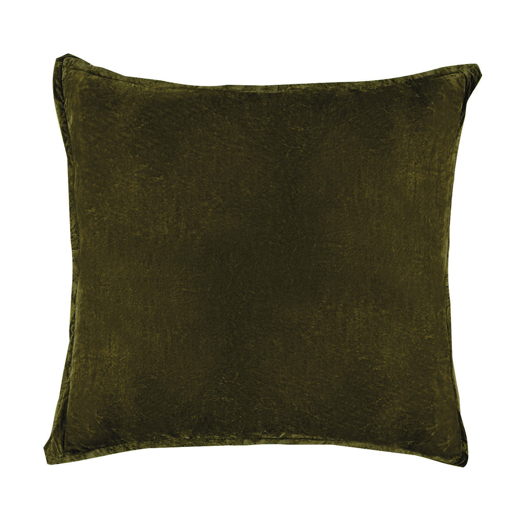 Stella Silk Velvet Flanged Euro Sham 27x27, Green Ochre