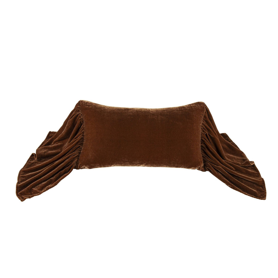 Stella Silk Velvet Long Ruffled Pillow, 36x14" Copper Brown