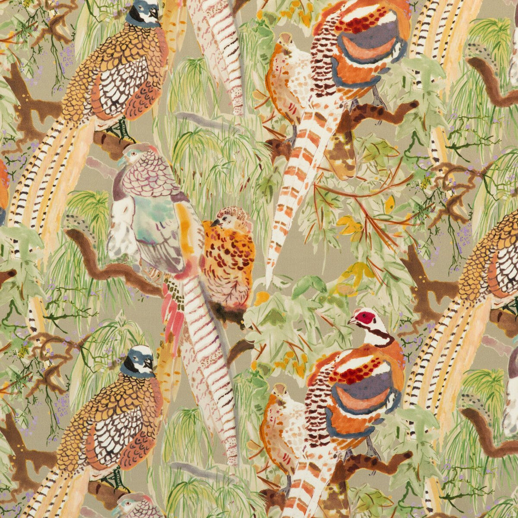 Game Birds Velvet - Stone Multi