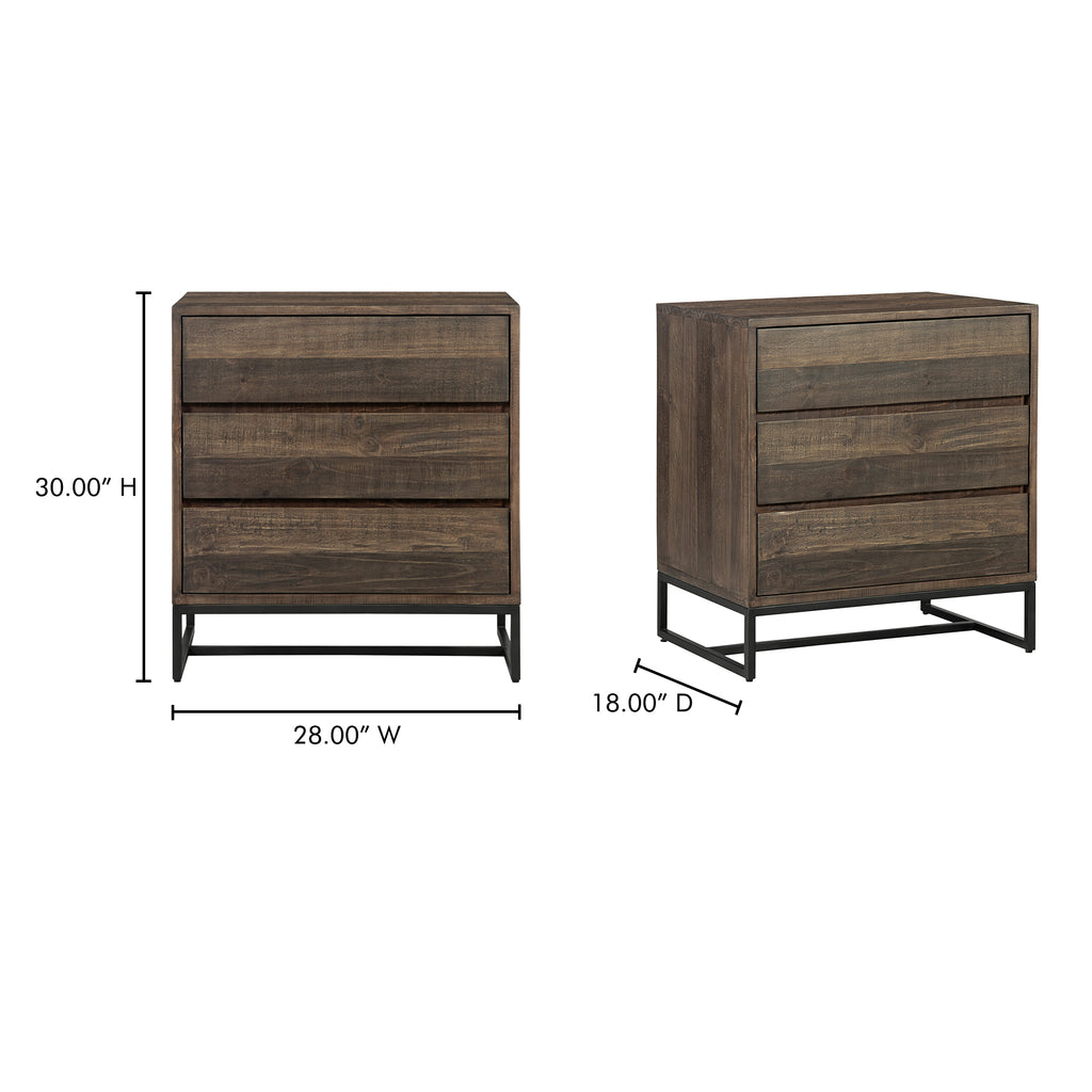 Elena 3 Drawer Nightstand Brown