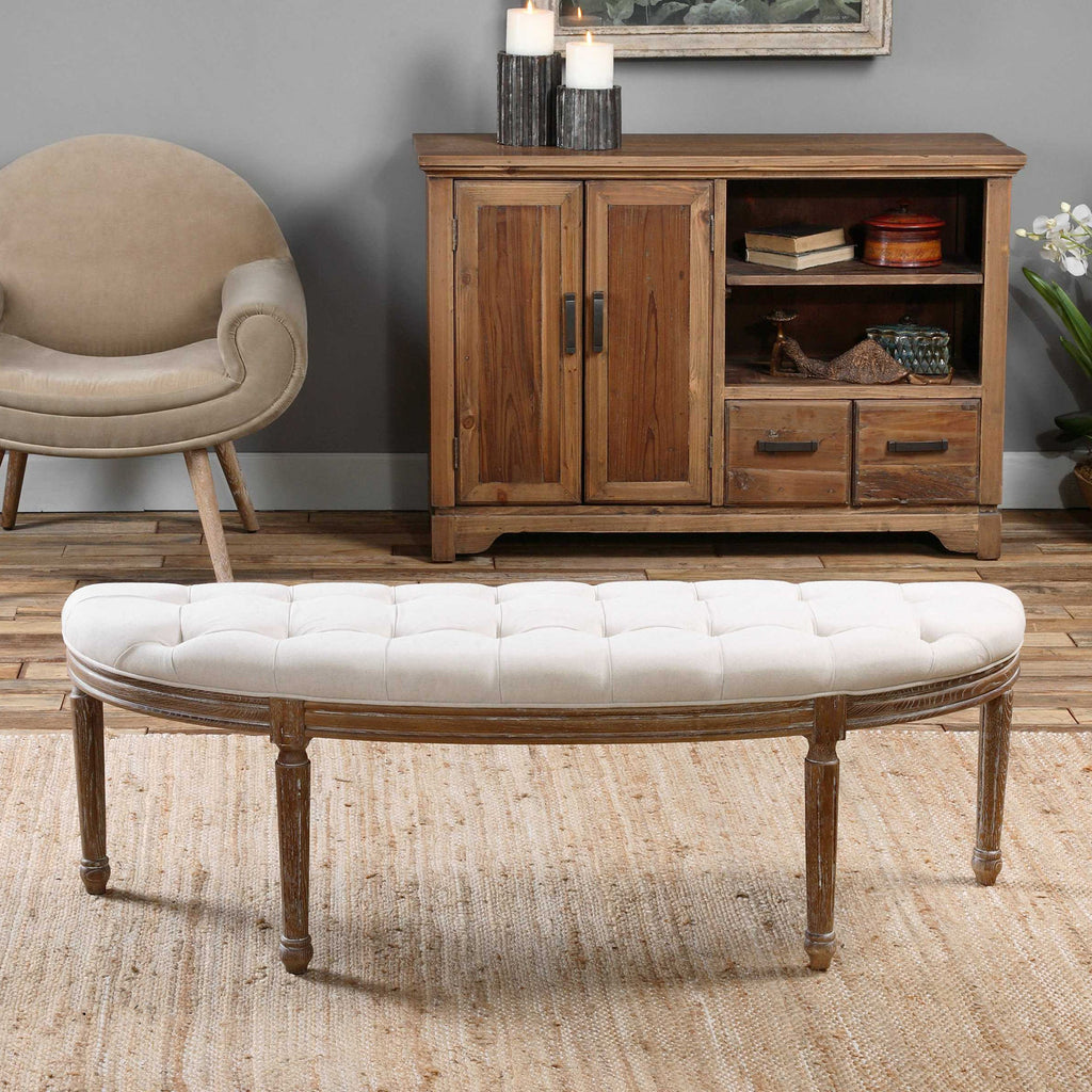 Leggett Tufted White Bench