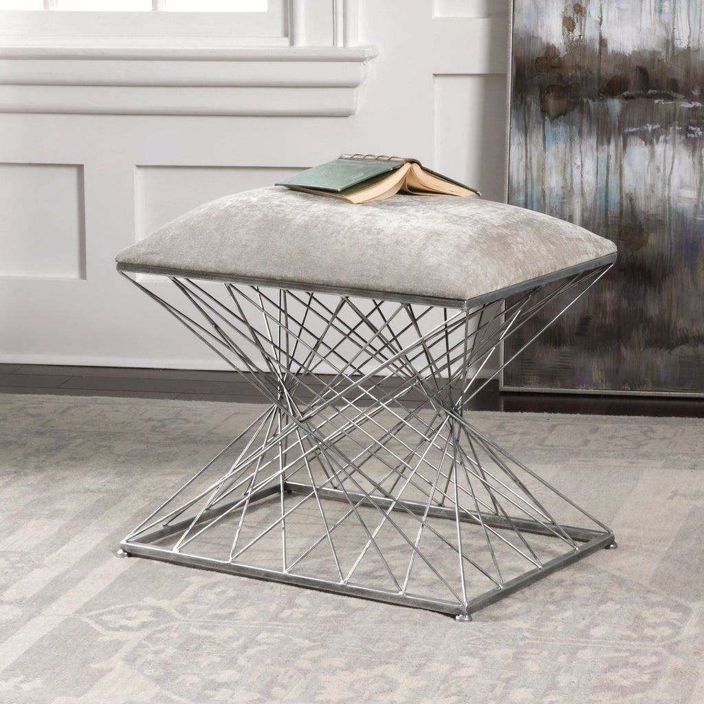 Zelia Silver Accent Stool