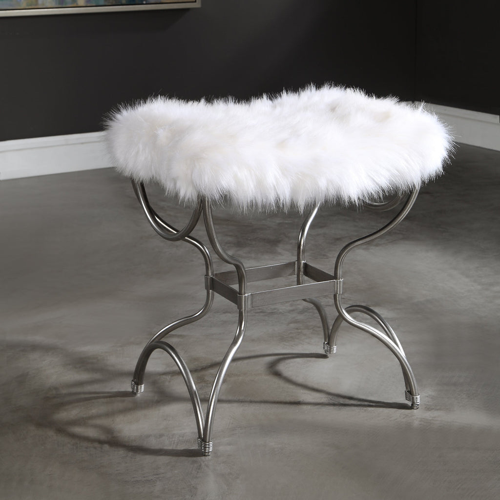 Channon White Fur Small Bench