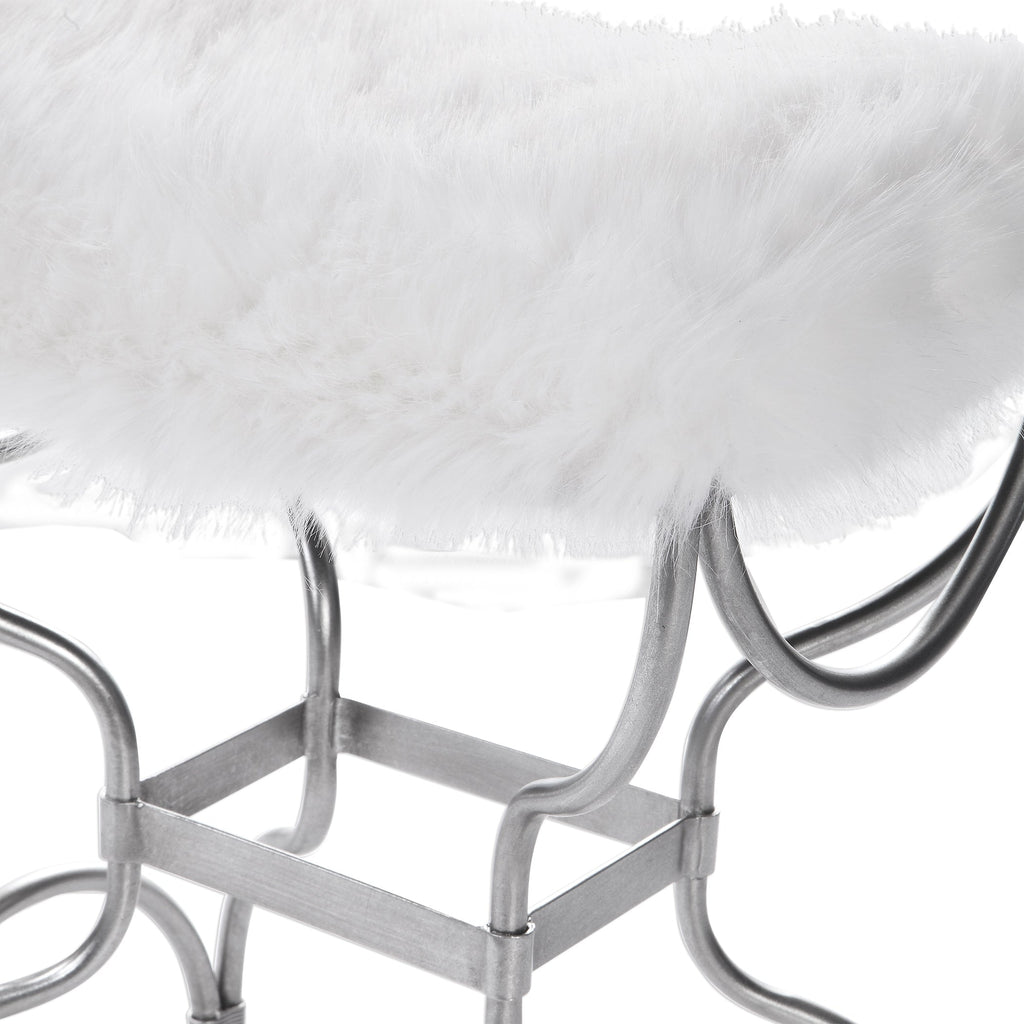 Channon White Fur Small Bench