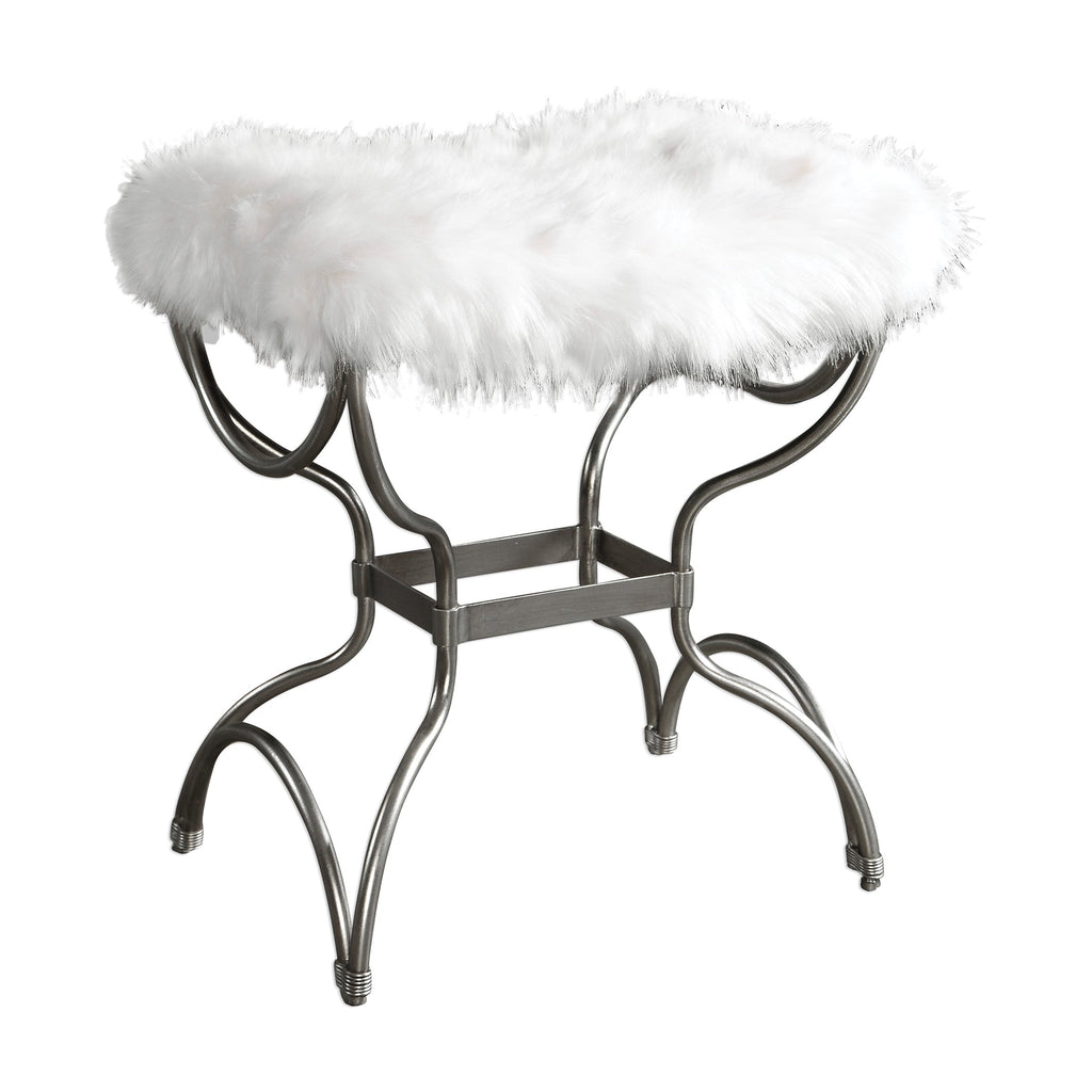 Channon White Fur Small Bench