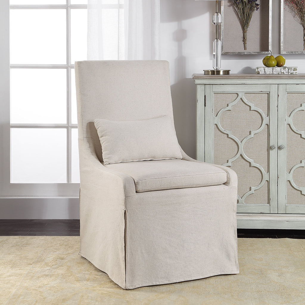 Coley White Linen Armless Chair