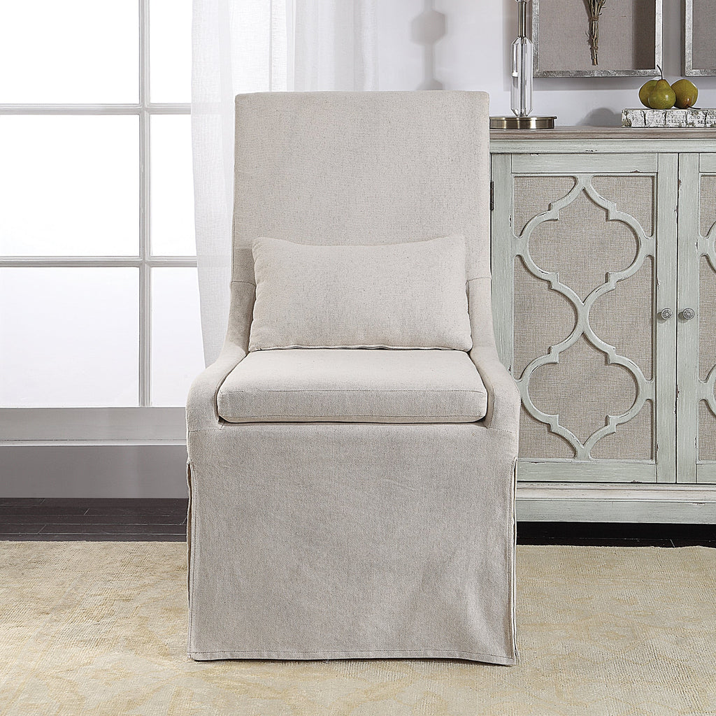 Coley White Linen Armless Chair