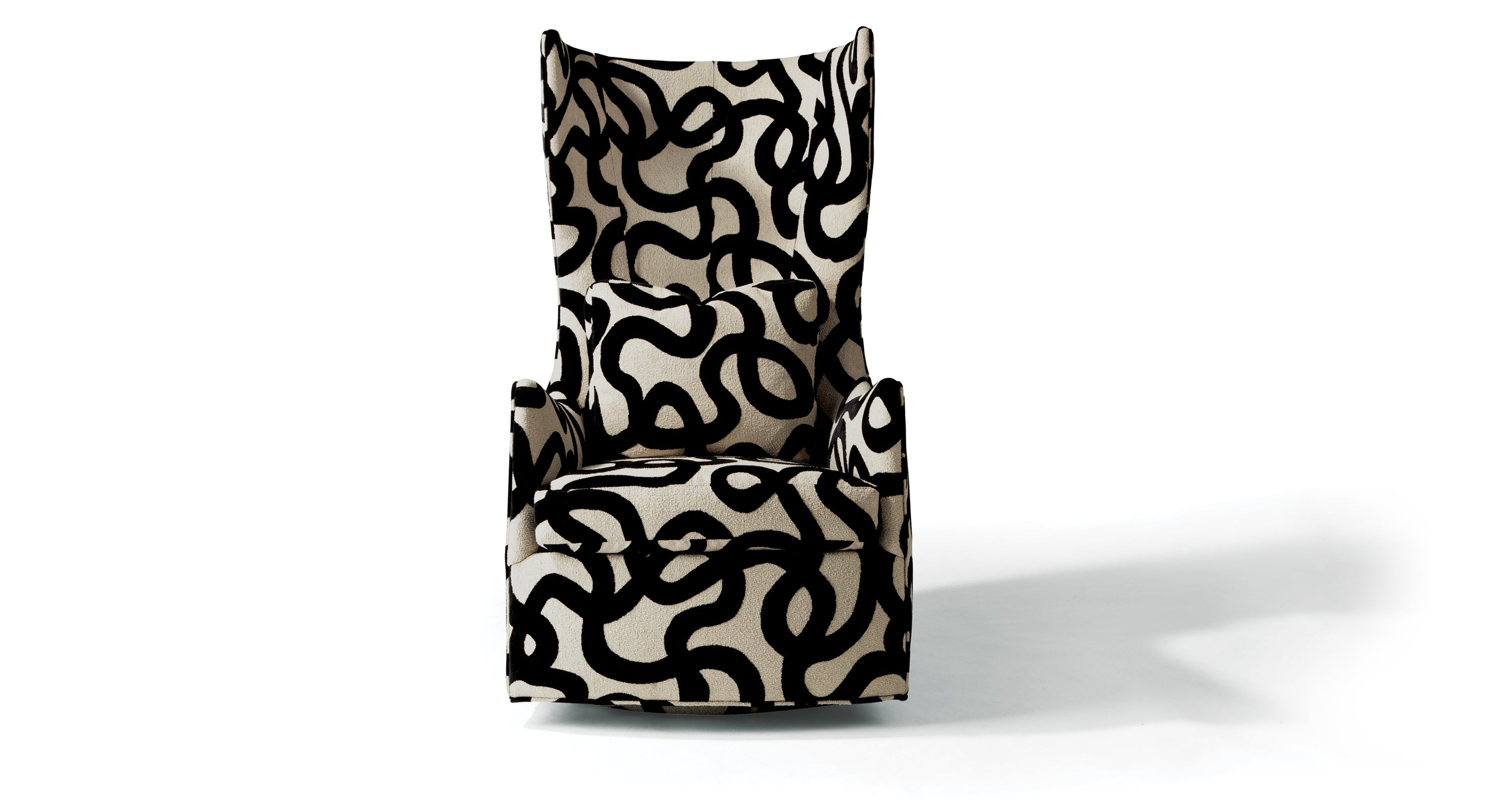 Feelin' Groovy Swivel Chair In Black & White Fabric